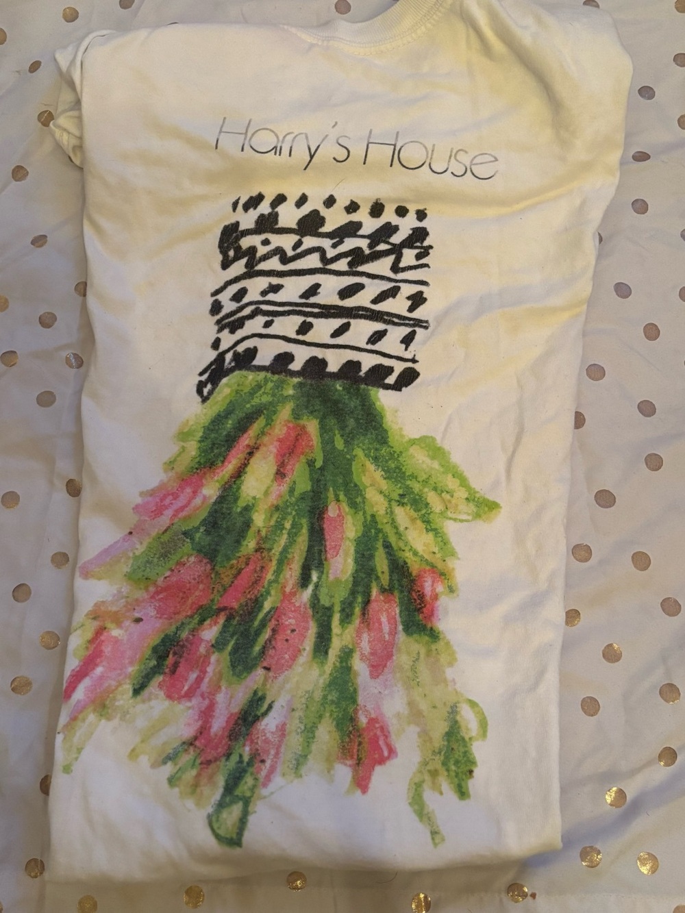 Harry's House Graphic Tee - White with Green & Pink Floral Art